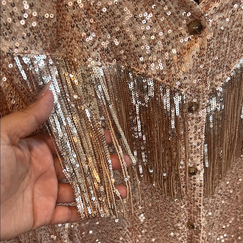 NWT Sequin Fringe Button-Up Shirt - Picture 3 of 7